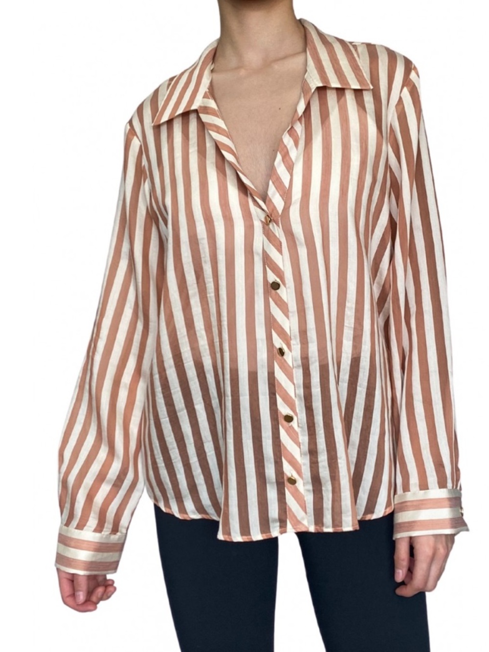 Zara Cream & Tan Striped Button-Down Shirt